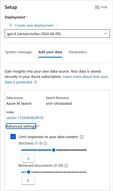 Advanced data settings